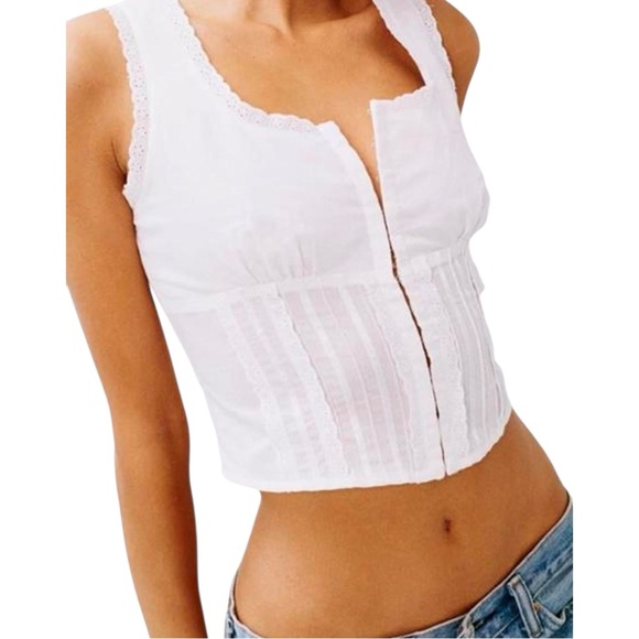 With Jean Adeline White Lace Scoop Neck Sleeveless Lightweight Cotton Corset Top - Picture 3 of 11